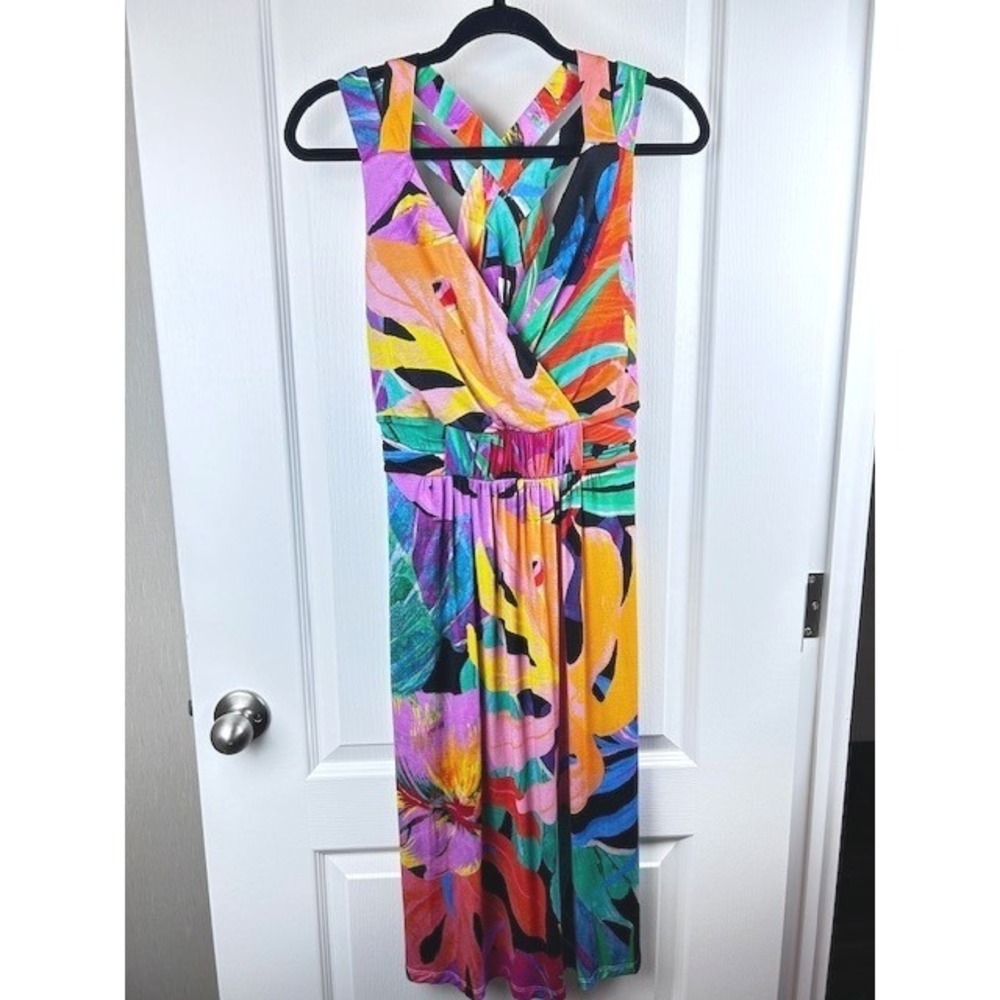Soma WKND Womens Tropical Floral‎ Strappy Back Midi Dress Multicolor Sleeveless